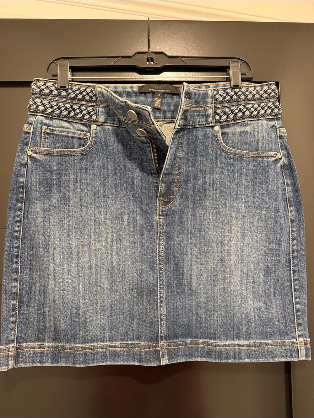 WHBM Women's Blue Denim Skirt with Braided Waistband